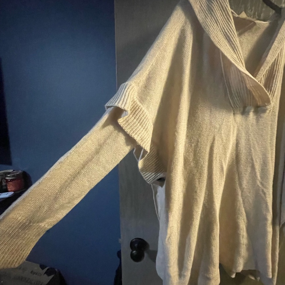 Cream Knit Poncho Sweater - Picture 2 of 3